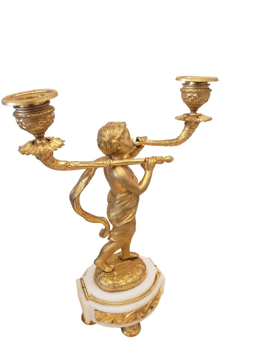 Pair Of Candelabra In Gilt Bronze And Marble, 19th Century Model By Clodion-photo-3