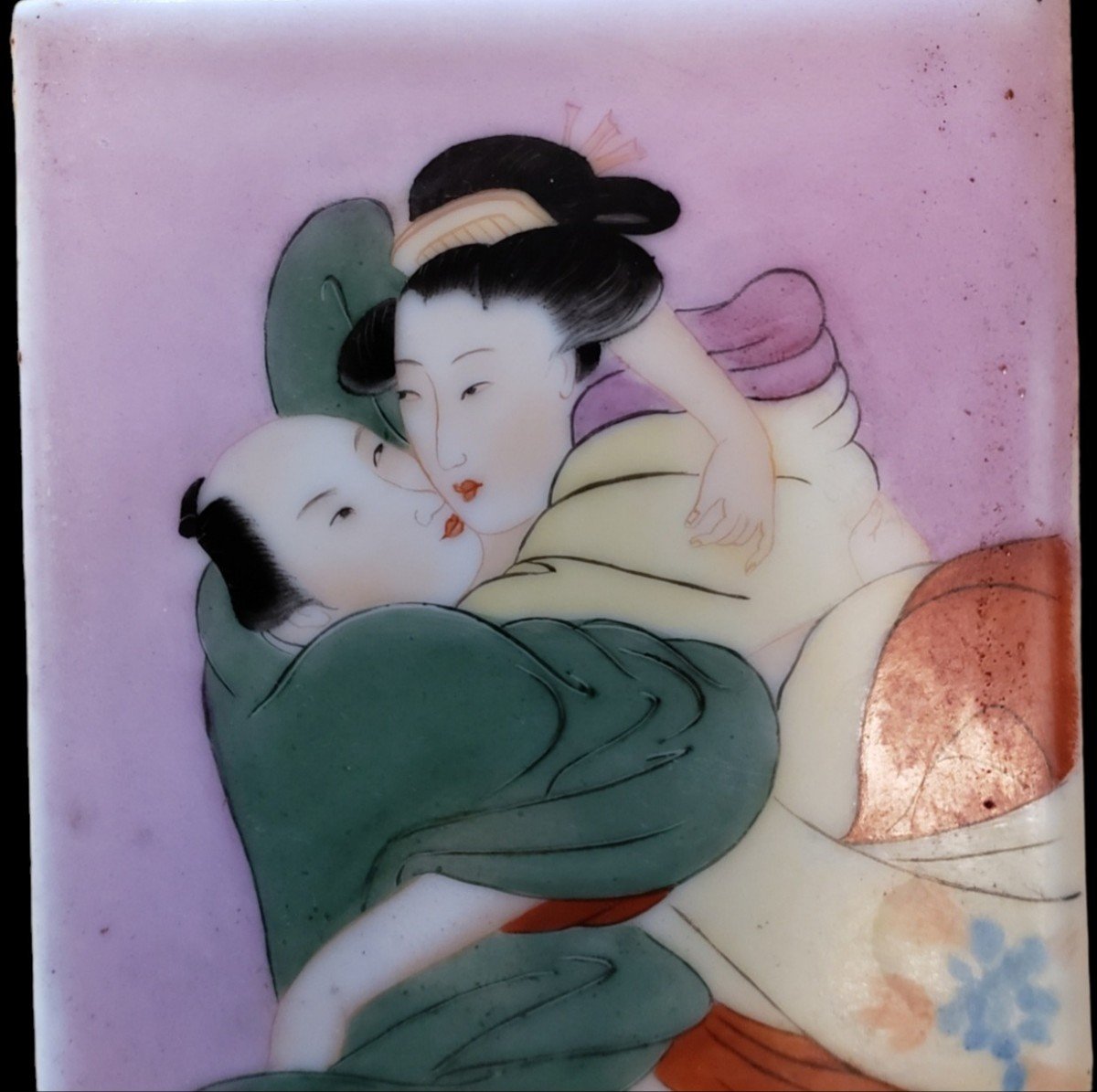 Asian Porcelain Plate Erotic Subject China Japan Circa 1900-photo-2