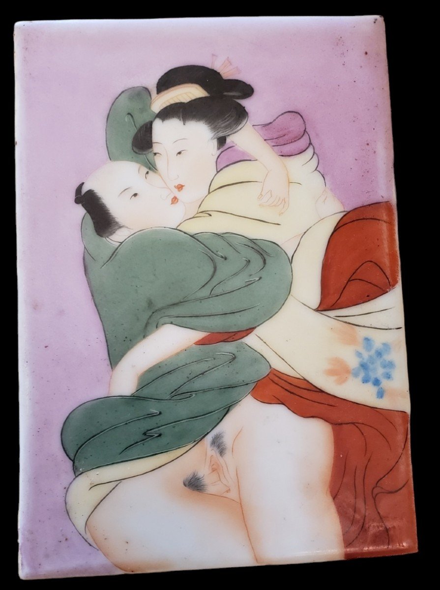 Asian Porcelain Plate Erotic Subject China Japan Circa 1900