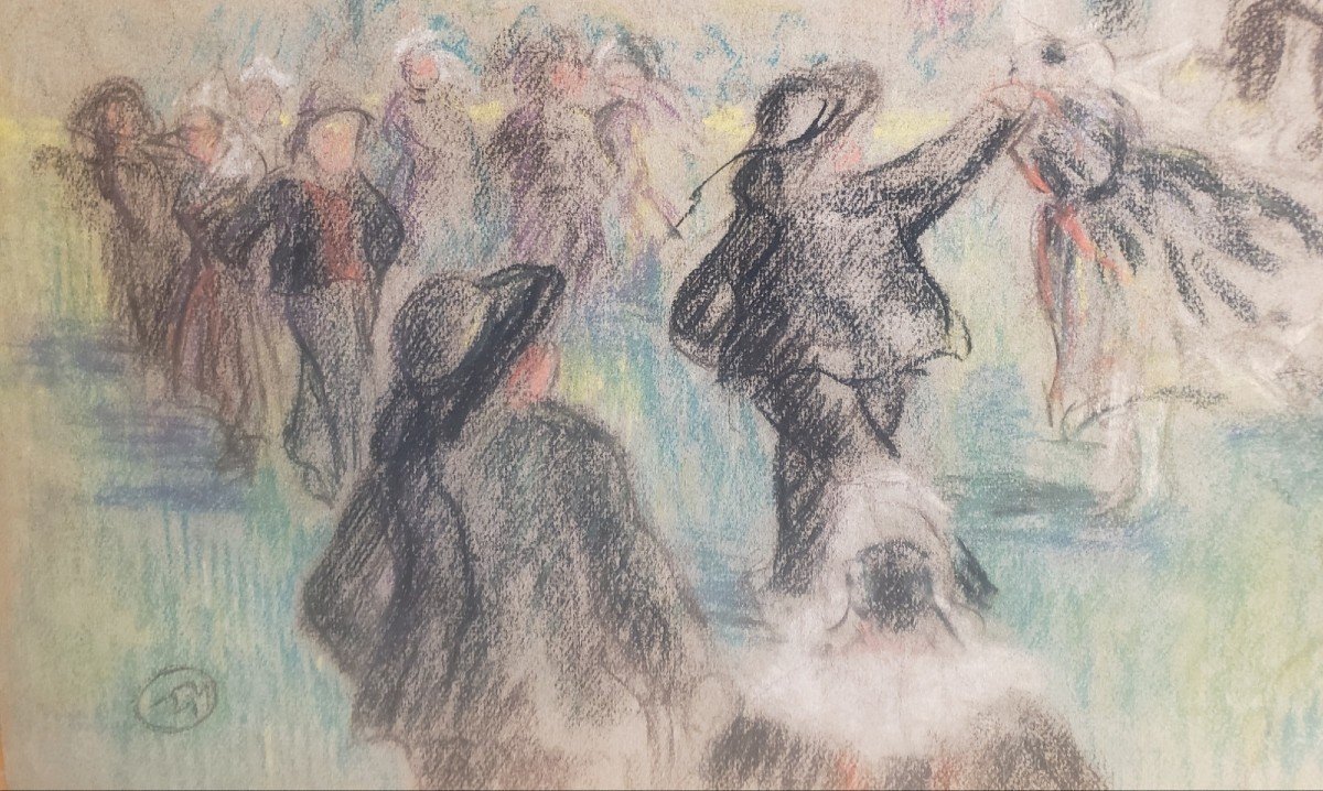 Mathurin Meheut Breton Festival In The Village Pastel On Paper Monogram Mm For Mathurin Meheut-photo-2