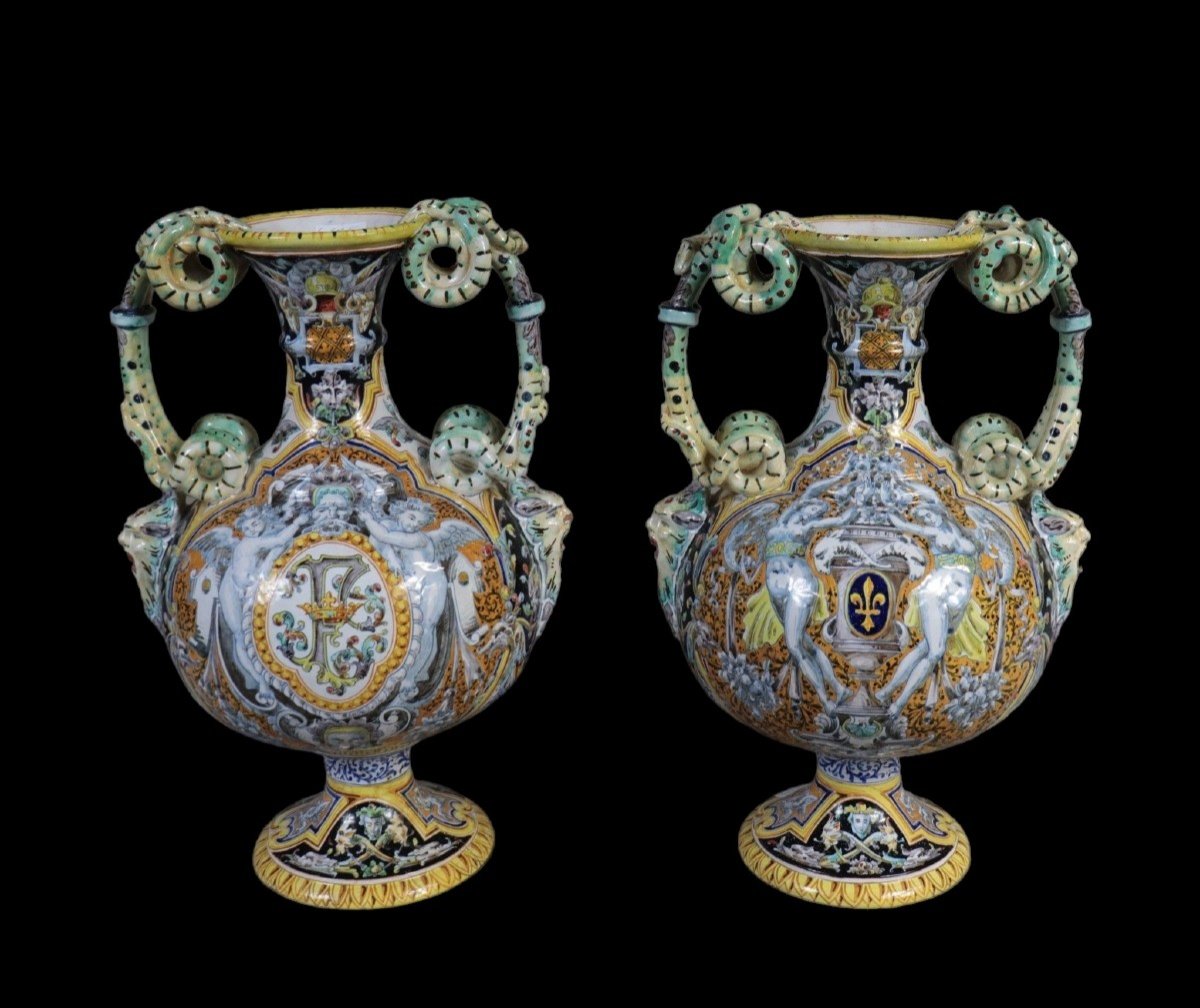 Blois Josaphat Tortat (1843 - 1915) Paire De Vases Balustre En Faïence émaillée Polychrome -photo-2