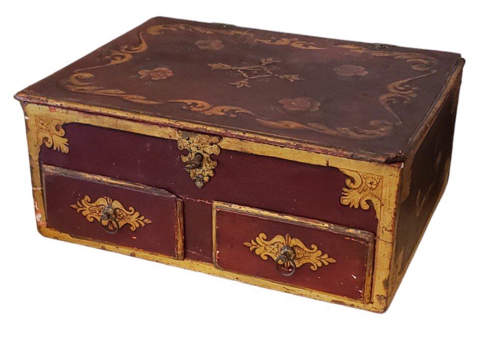 Polychrome Painted Natural Wood Jewelry Box