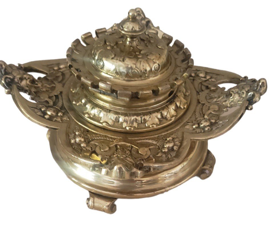 19th Century Gilt Bronze Inkwell In Perfect Condition -photo-3