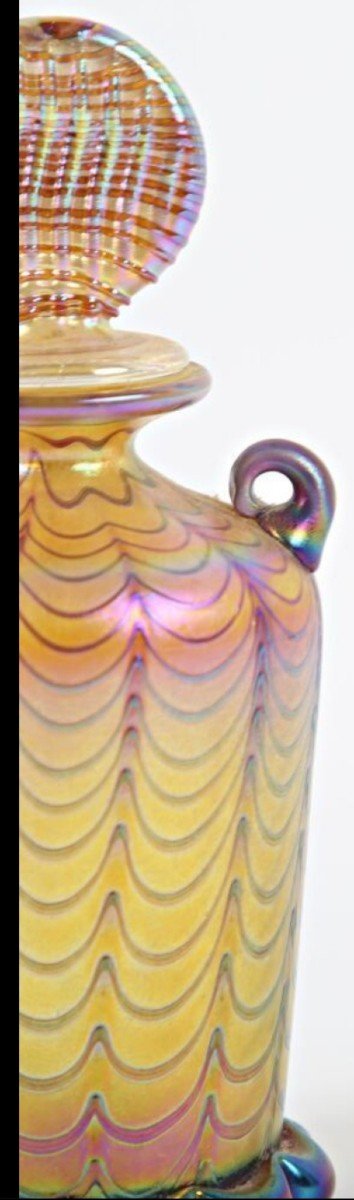 Loetz Tiffany Iridescent Glass Perfume Bottle With Feather Decor -photo-4