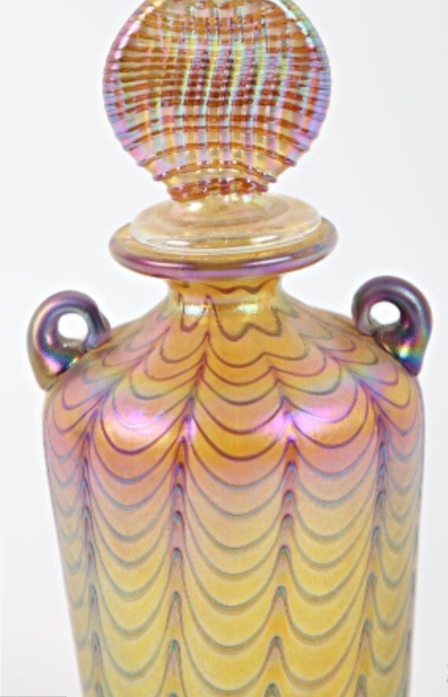 Loetz Tiffany Iridescent Glass Perfume Bottle With Feather Decor -photo-5