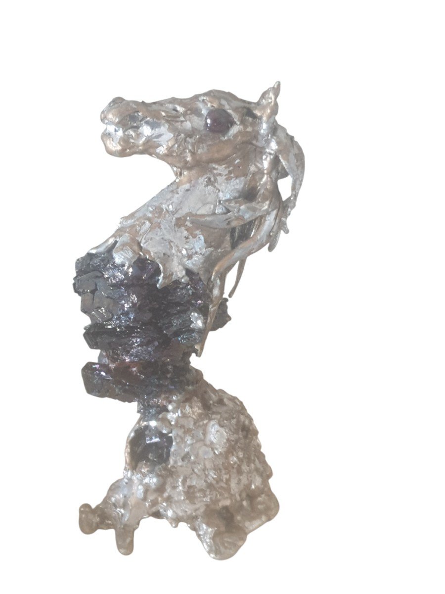 Aurelio teno Espagne Sculpture Cheval Cabré Vintage En Bronze émail Quartz-photo-2