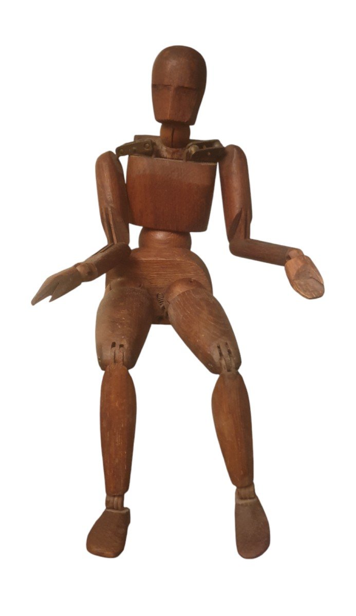 Articulated Painter's Workshop Mannequin In Patinated Wood, Late 19th Century 