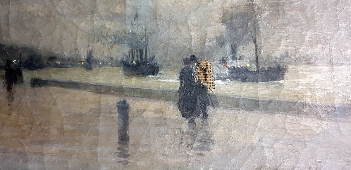 Huile Sur Toile Postimpressionniste 1886 Les Quais Du Havre SignÉe -photo-4