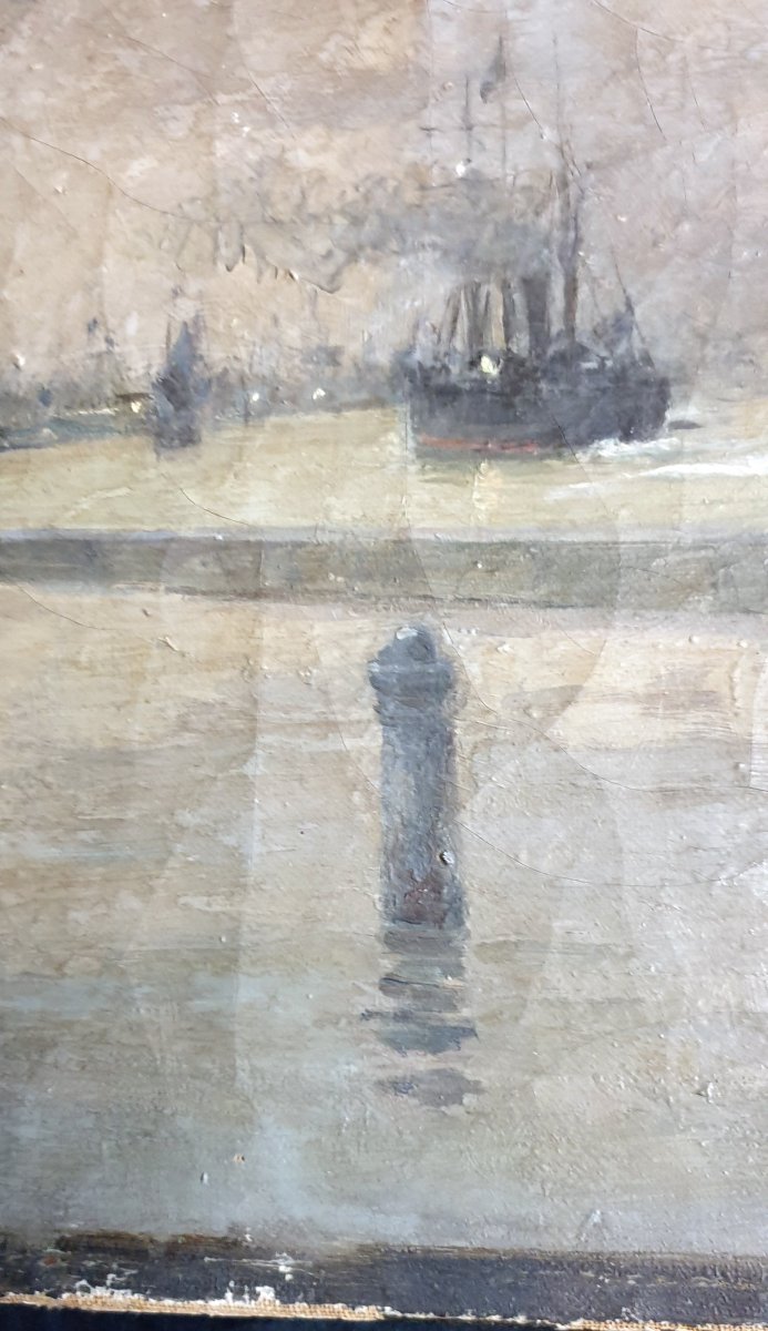 Huile Sur Toile Postimpressionniste 1886 Les Quais Du Havre SignÉe -photo-3