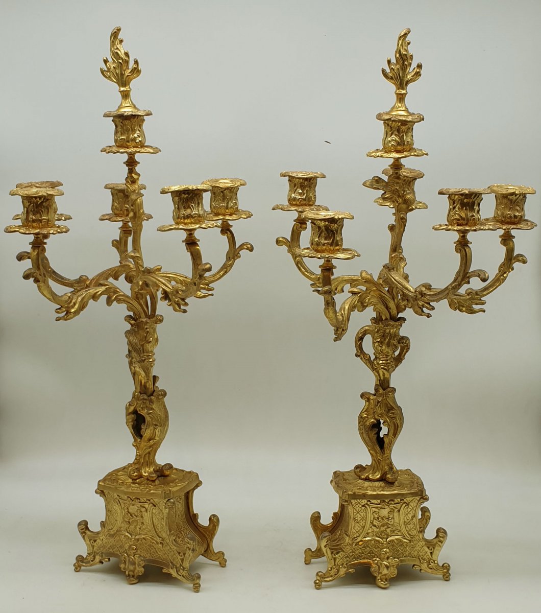 Importante Garniture De Cheminee Louis XV Rocaille En Bronze Fin XIX Pendule Candelabres -photo-4