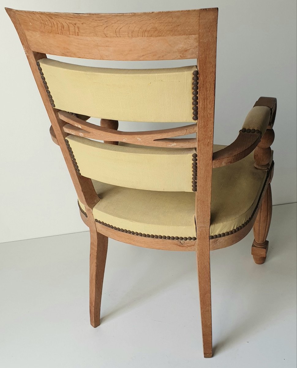 André Arbus Office Chair Circa 1940 Oak Structure Canvas Upholstery-photo-4