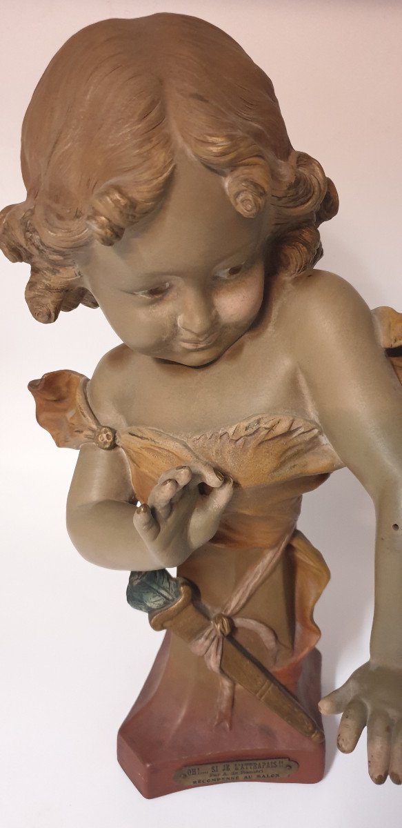 Aristide De Ranieri Buste Terre Cuite Polychrome Enfant Cherubin -photo-2