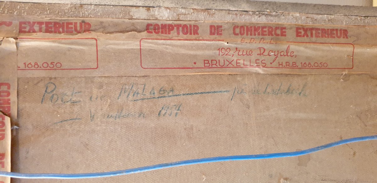 Gouache Port Of Malaga Andalusia Circa 1954 Signature To Decipher-photo-1
