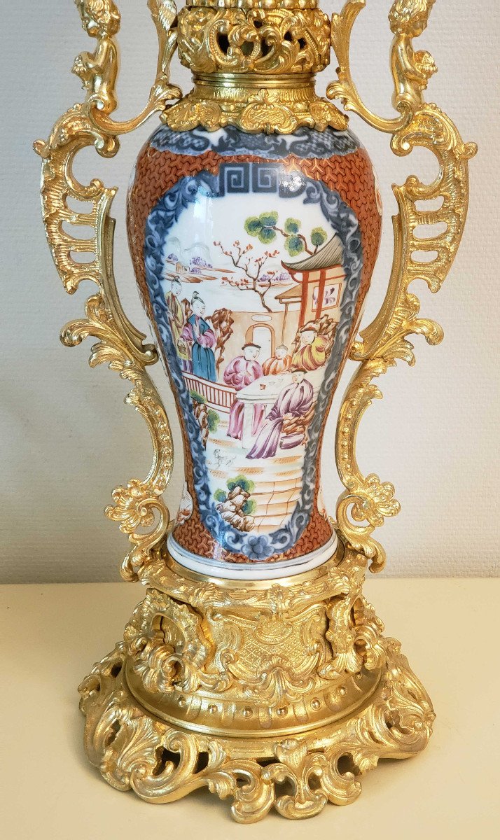 Chinese Porcelain Moderator Oil Lamp And Gilt Bronze Mount-photo-4