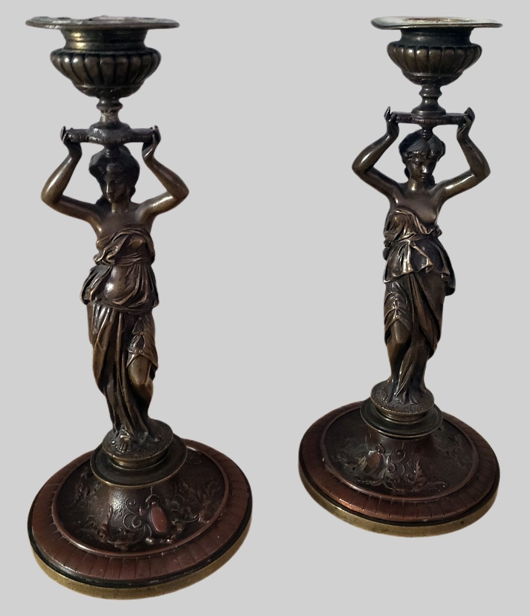 Bougeors Candelabra Stamped Ab Paris In Bronze Return From Egypt Nineteenth