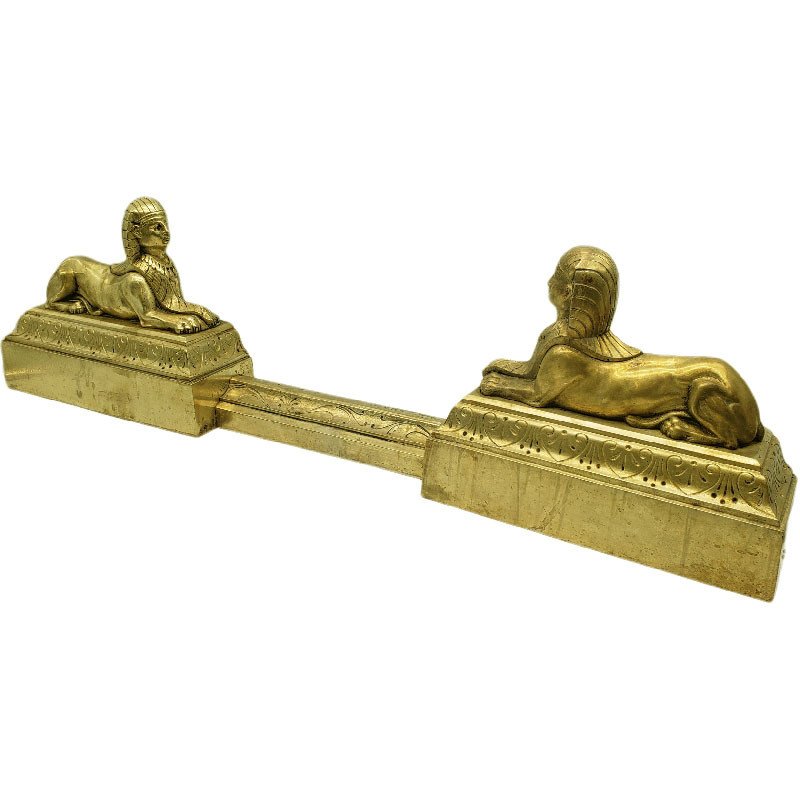 Claude Galle In The Taste Pair Of Chenets Empire Golden Bronze With Sphinx XIXth-photo-2