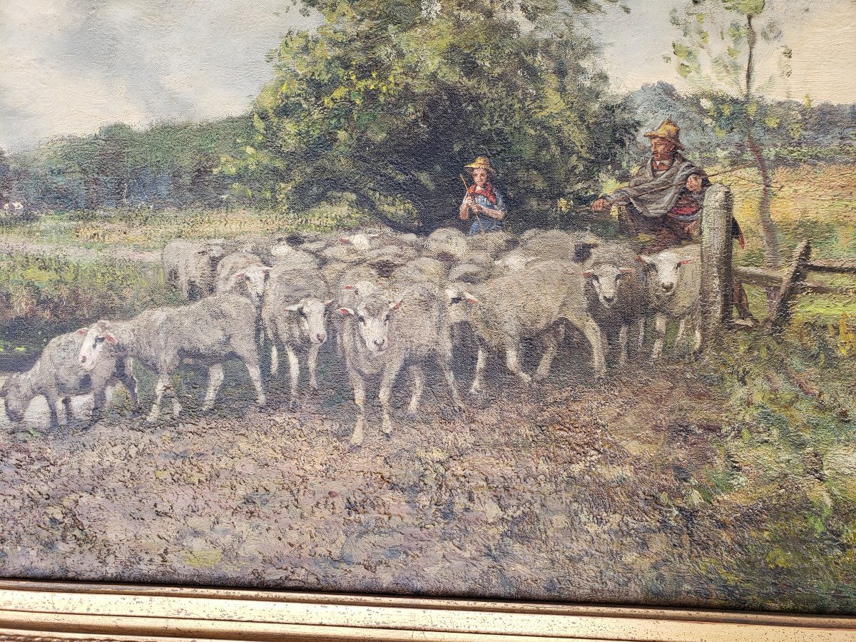 Charles Ferdinand Semain School Of Barbizon Shepherd And His Herd-photo-4