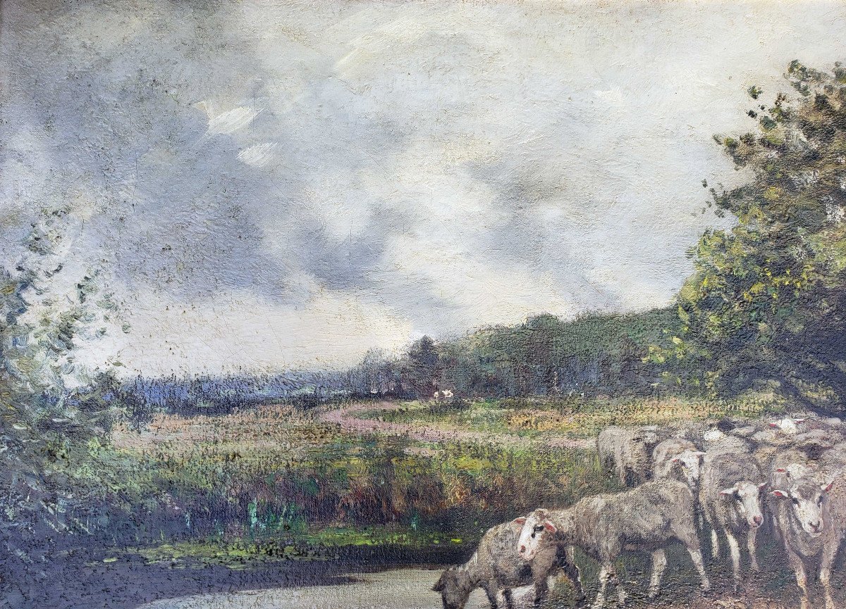 Charles Ferdinand Semain School Of Barbizon Shepherd And His Herd-photo-5