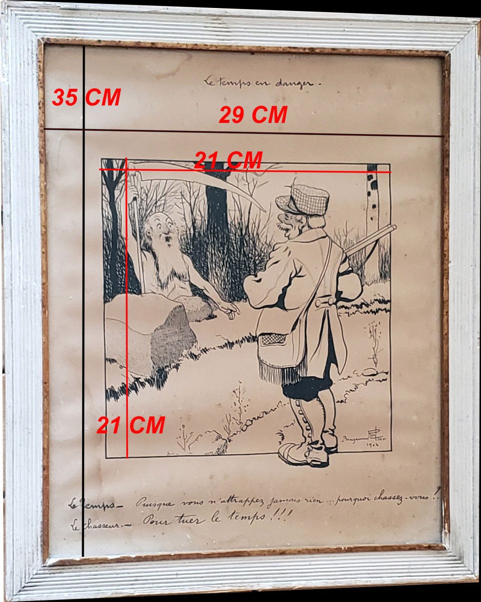 Binjamin Rabier Dessin Original Encre De Chine 1904 Le Temps En Danger -photo-2