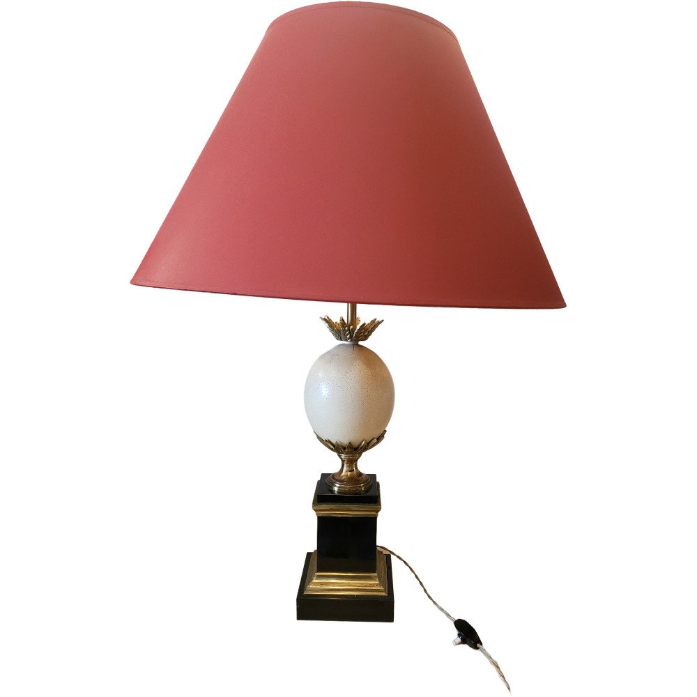 Lampe Maison Charles Composée d'Un œuf d'Autruche Avec éléments Bronze Doré Et Marbre-photo-2