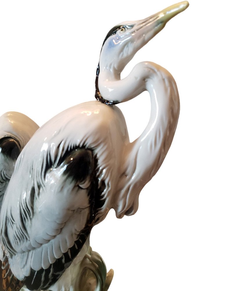 Karl Ens Porcelain Figurine Pair Of Herons German Statue Of Two Bird Cranes-photo-4
