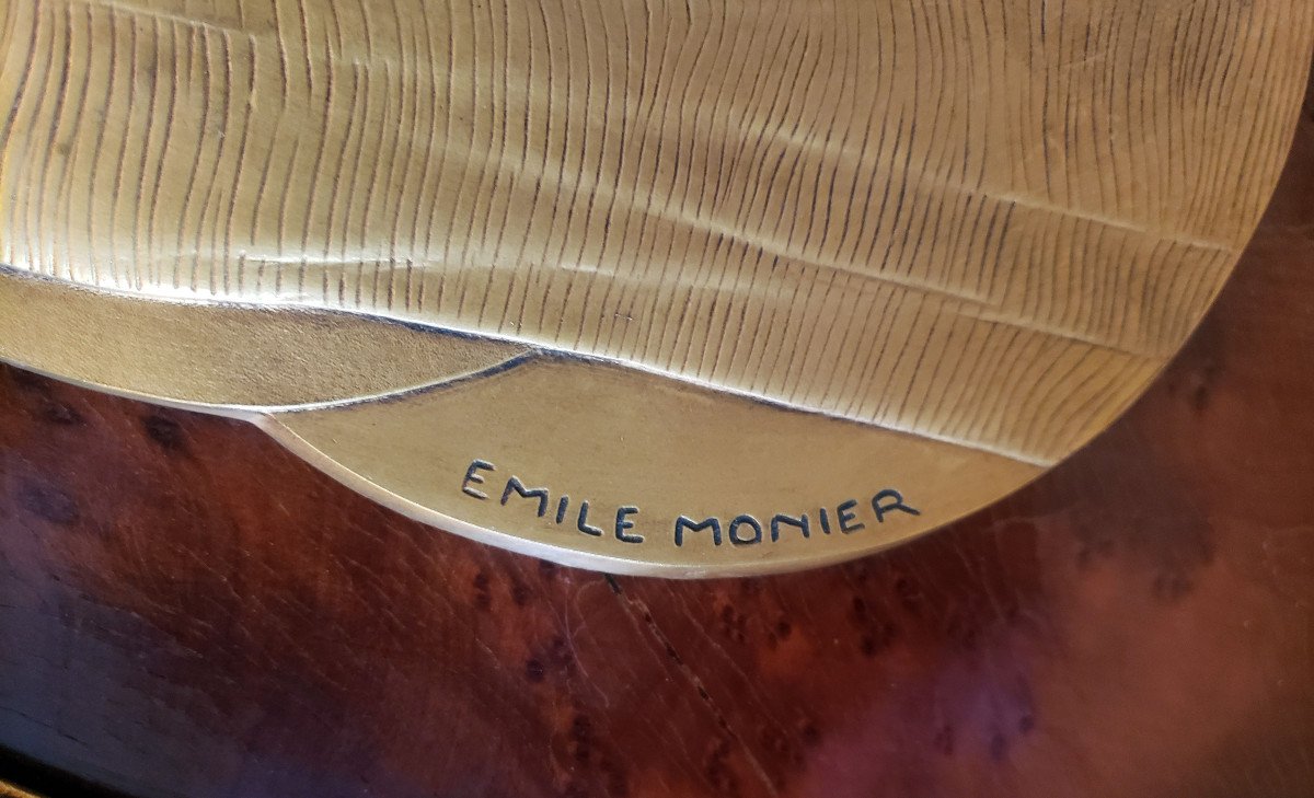Emile Monier Medallion Virgin Benitier Golden Wood Frame Art Deco-photo-4