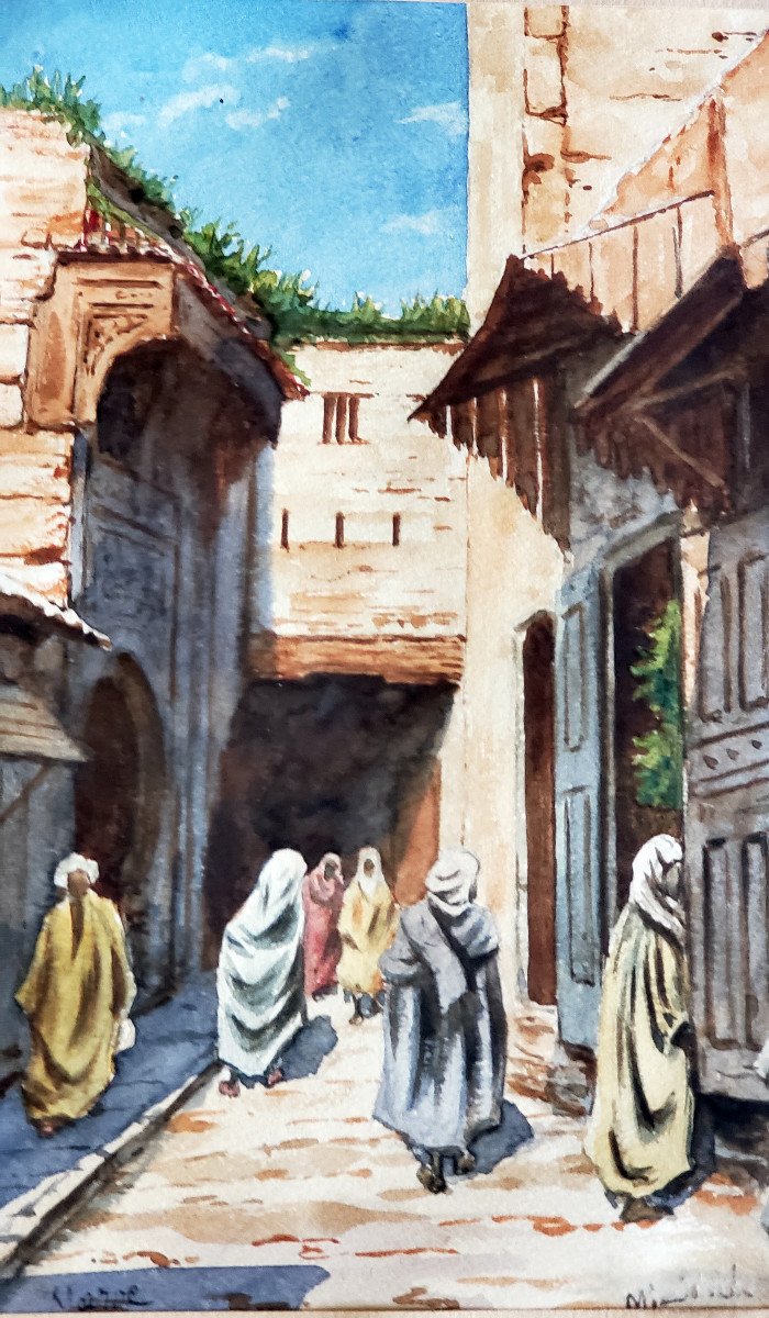 Watercolor Orientalist Morocco Signed And Situate-photo-3