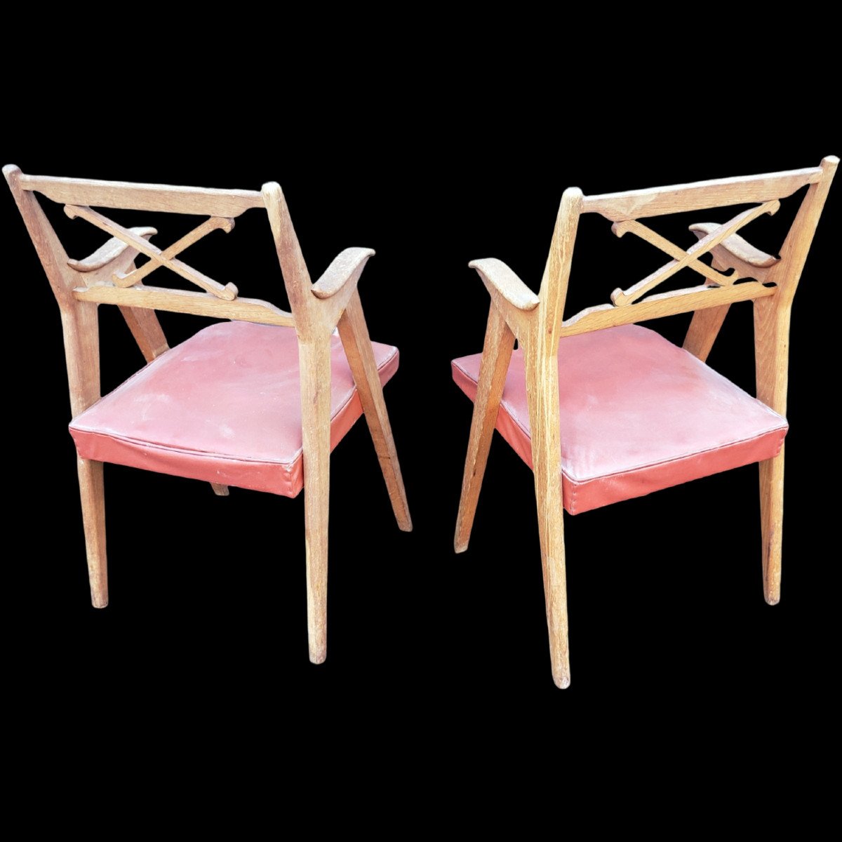 Pierre Jeanneret Pair Of Armchairs In Blond Oak And Skai Circa 1940-photo-2