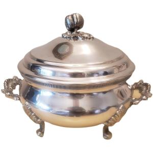 Tureen In Silver Metal With Rockery Decor