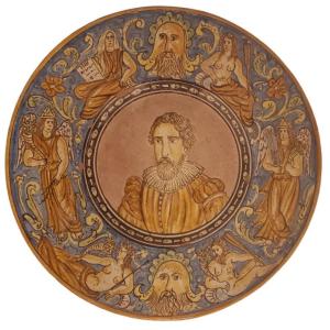 Old Majolica Dish Portrait Of A Man In Profile