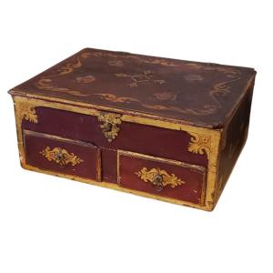 Polychrome Painted Natural Wood Jewelry Box