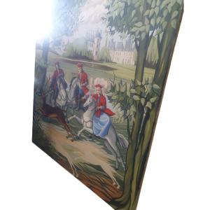 Hst Ecole Française Scène De Chasse à Courre 195 Cm X 165 Cm Circa 1950 