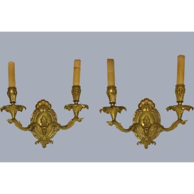 Pair Of Gilt Bronze Wall Lights In Louis XV Style XXth