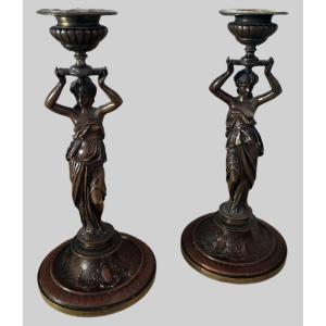 Bougeors Candelabra Stamped Ab Paris In Bronze Return From Egypt Nineteenth