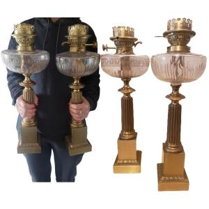 Paire De Lampes Carcel Empire En Bronze Lampe A Moderateur 