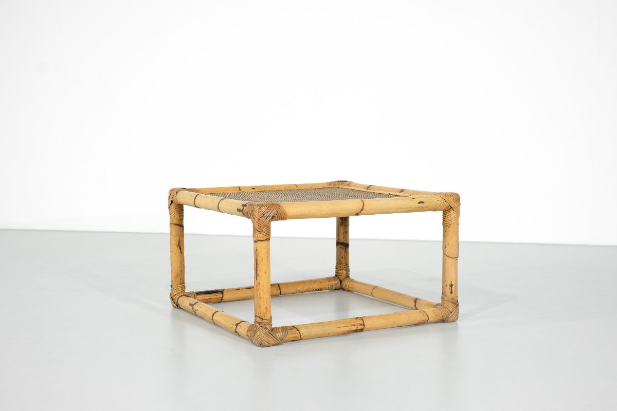 Table Basse Bambou & Rotin, Italie Années 1960s.-photo-4