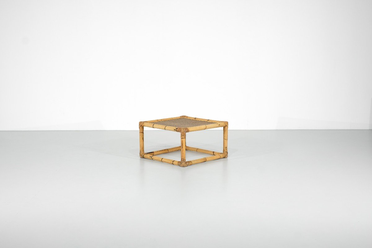 Table Basse Bambou & Rotin, Italie Années 1960s.