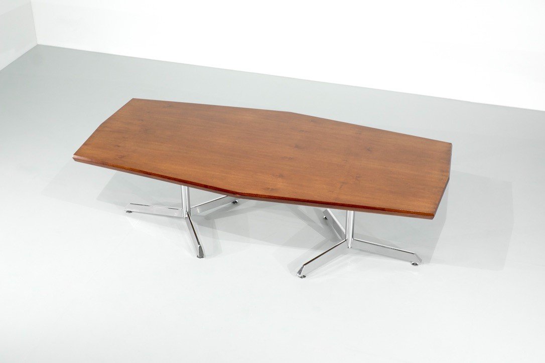 Wooden Conference Table On Metal Frame, Italy 1970s.-photo-3