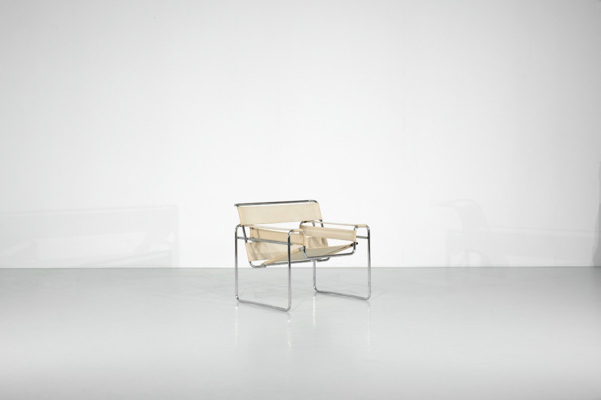 Fauteuil " B3 Wassily " Tissus De Marcel Breuer Pour Gavina, 1925s.-photo-2