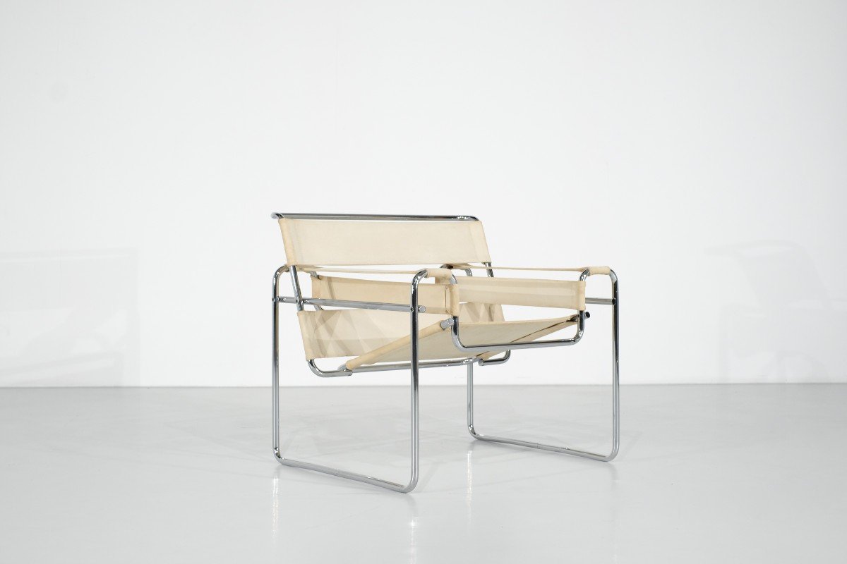 Fauteuil " B3 Wassily " Tissus De Marcel Breuer Pour Gavina, 1925s.-photo-1