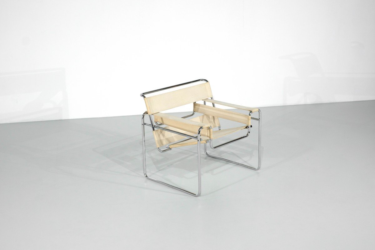 Fauteuil " B3 Wassily " Tissus De Marcel Breuer Pour Gavina, 1925s.