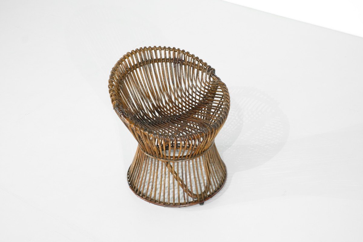 Tabouret En Rotin, Italie, Années 1960s.