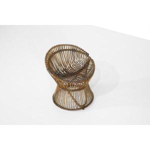 Tabouret En Rotin, Italie, Années 1960s.