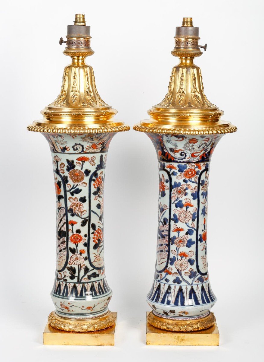 Pair Of Porcelain Vases Ormolu-mounted In Lamps By Gagneau Paris  XIXth Century-photo-2