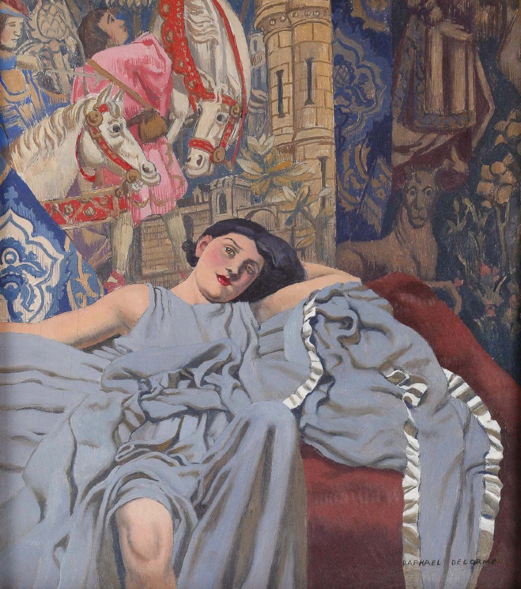 Raphaël Delorme (1885-1962)  "jeune Femme Dans Son Intérieur " Huile Sur Panneau Circa 1928-photo-2