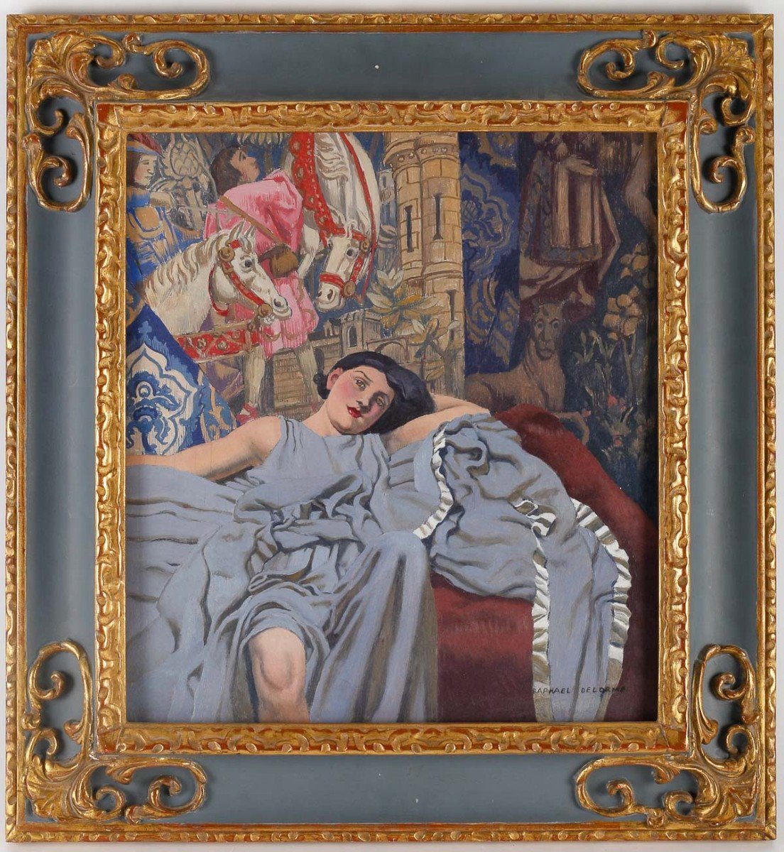 Raphaël Delorme (1885-1962)  « Jeune Femme Dans Son Intérieur » Oil On Panel Circa 1928