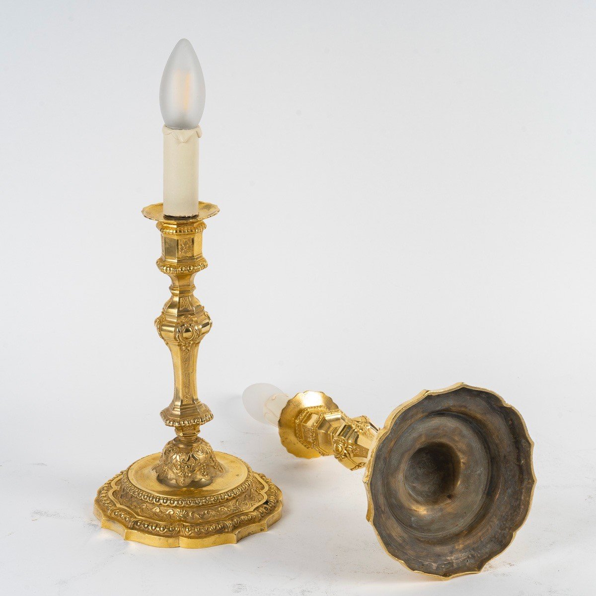 Pair Of French 19th Century Regence Style Ormolu Candlesticks -photo-3