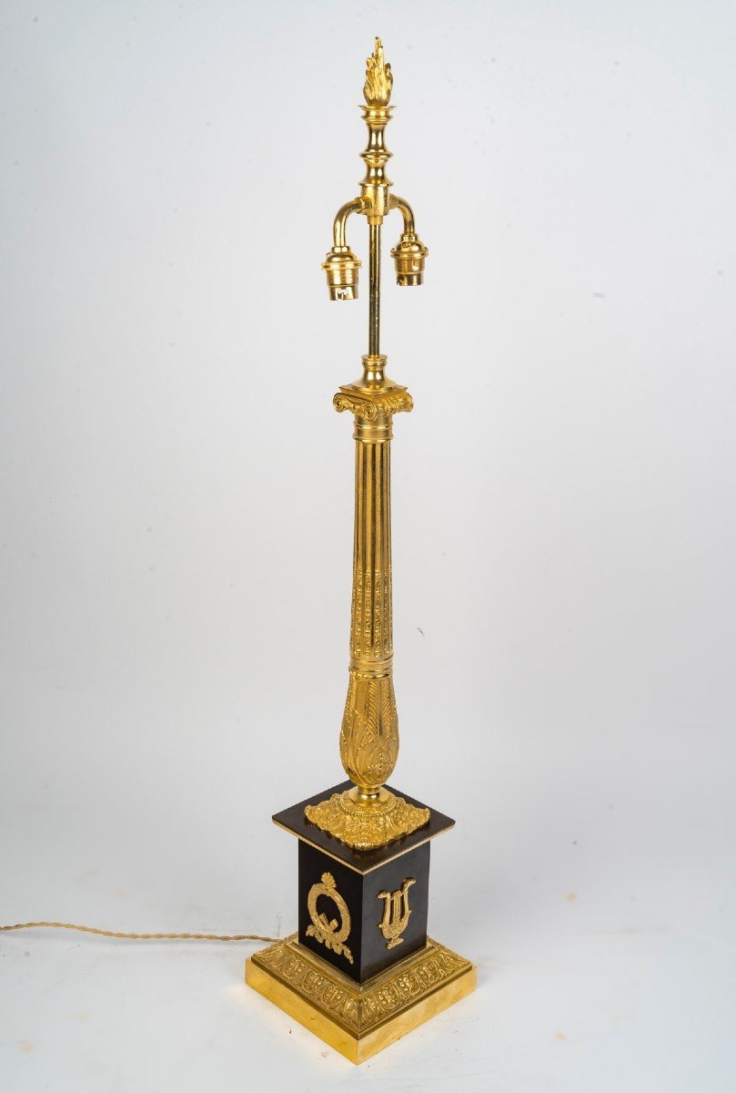 A French Empire Style Bronze Lamp Late XIXth Century