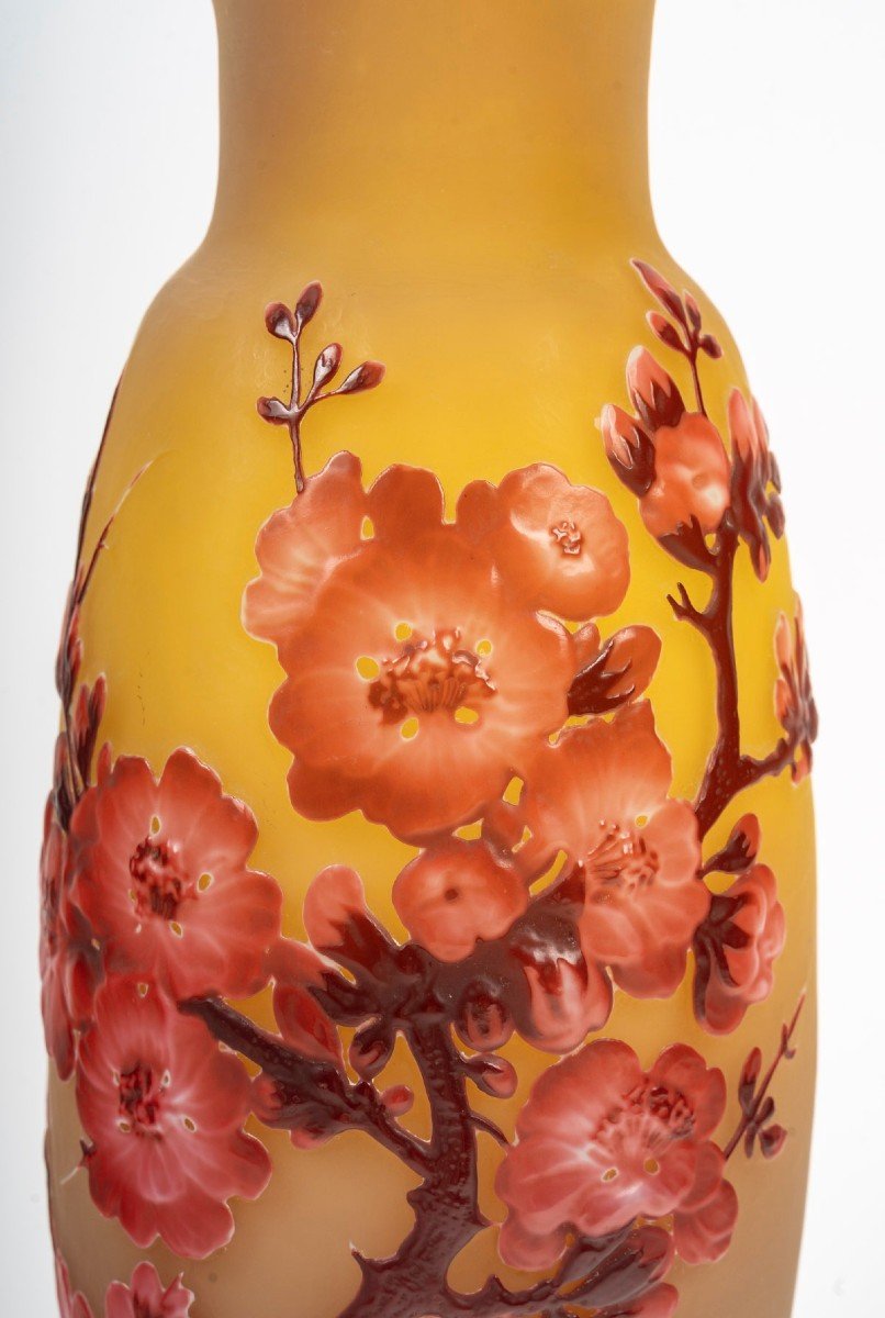 émile Gallé (1846-1904) « Fleurs De Pommier » Rare Vase En Verre Soufflé-moulé Circa 1905-photo-1