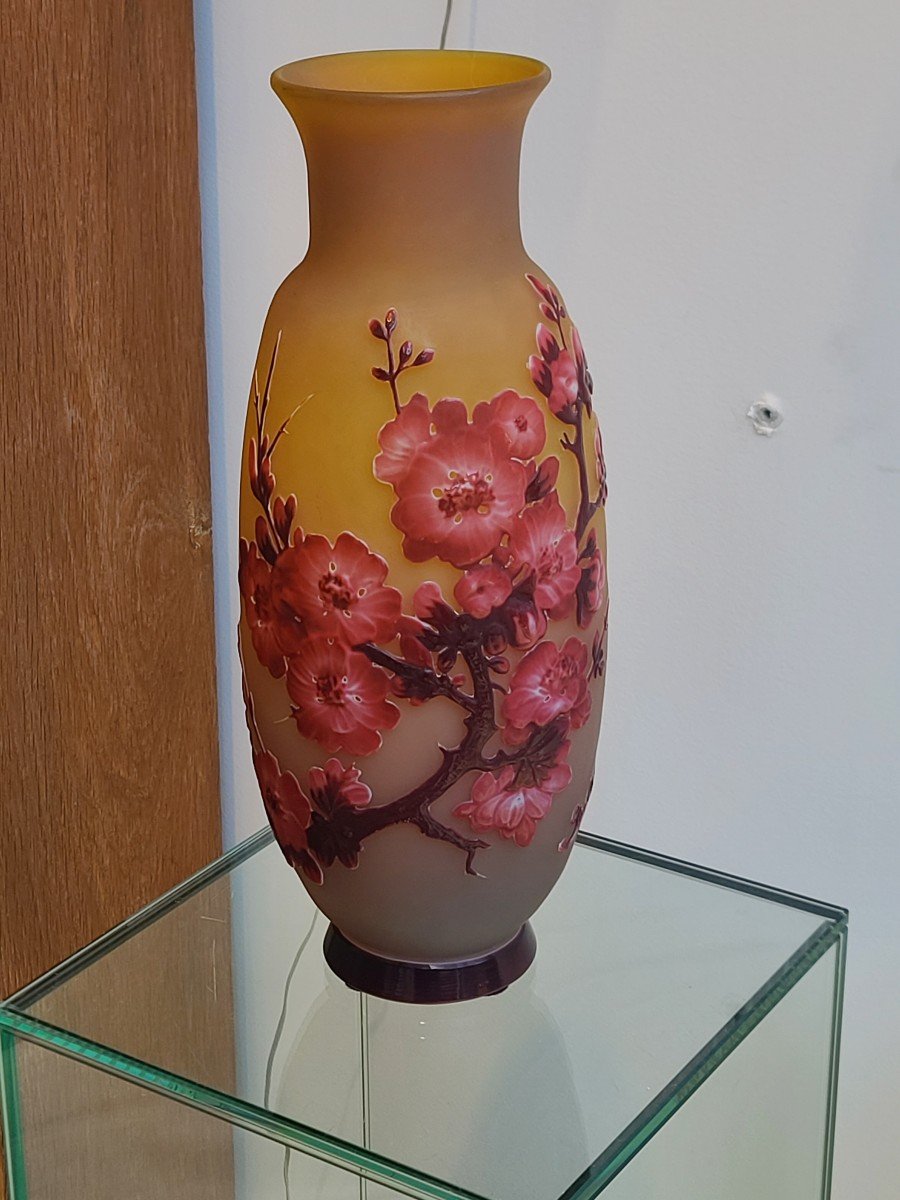 émile Gallé (1846-1904) « Fleurs De Pommier » Rare Vase En Verre Soufflé-moulé Circa 1905-photo-3